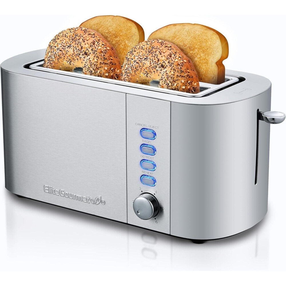 Elite Cuisine ECT4123 Long Slot 4 Slice Toaster, Extra Large Slots for Bagels